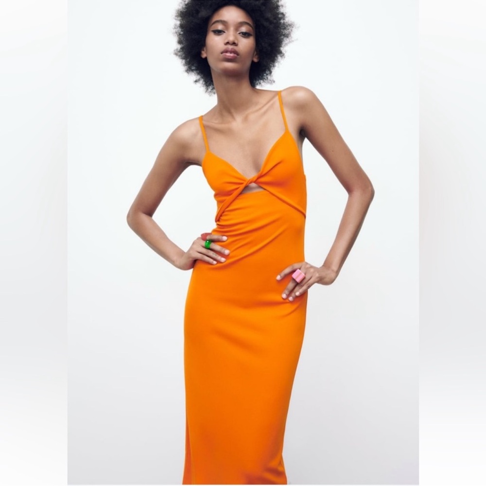 Zara • Midi Dress • Orange • Large • Spaghetti Straps